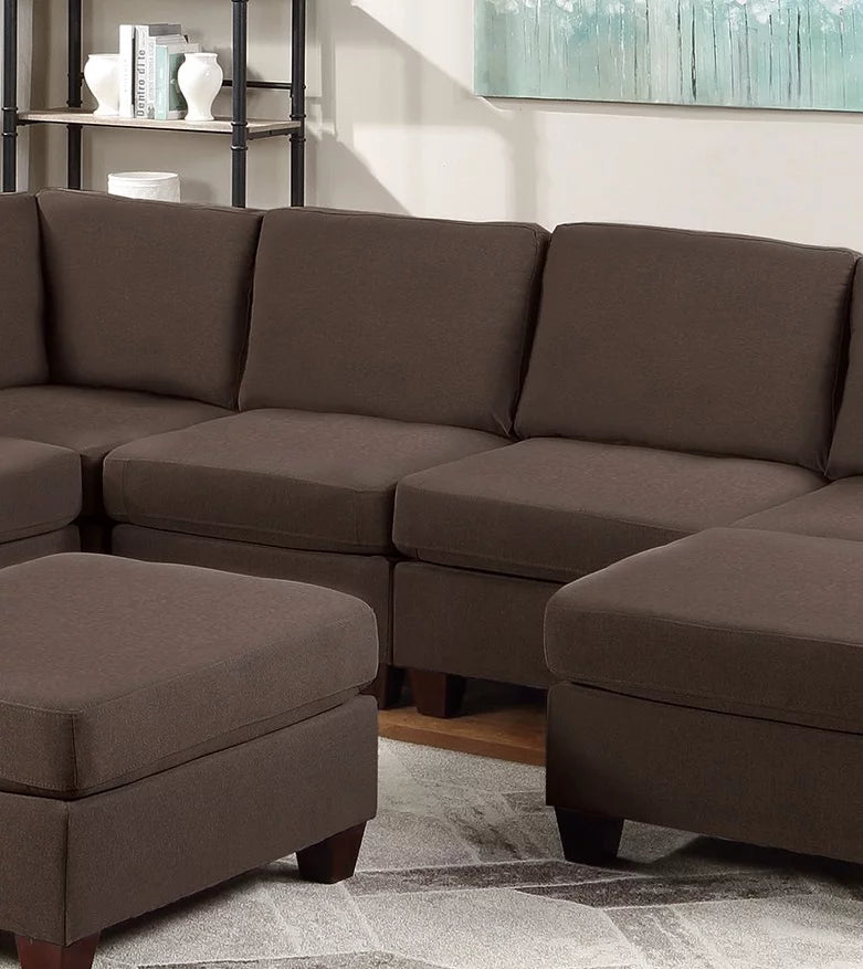 Black Linen Like Fabric Sectional 9pcs Set P875