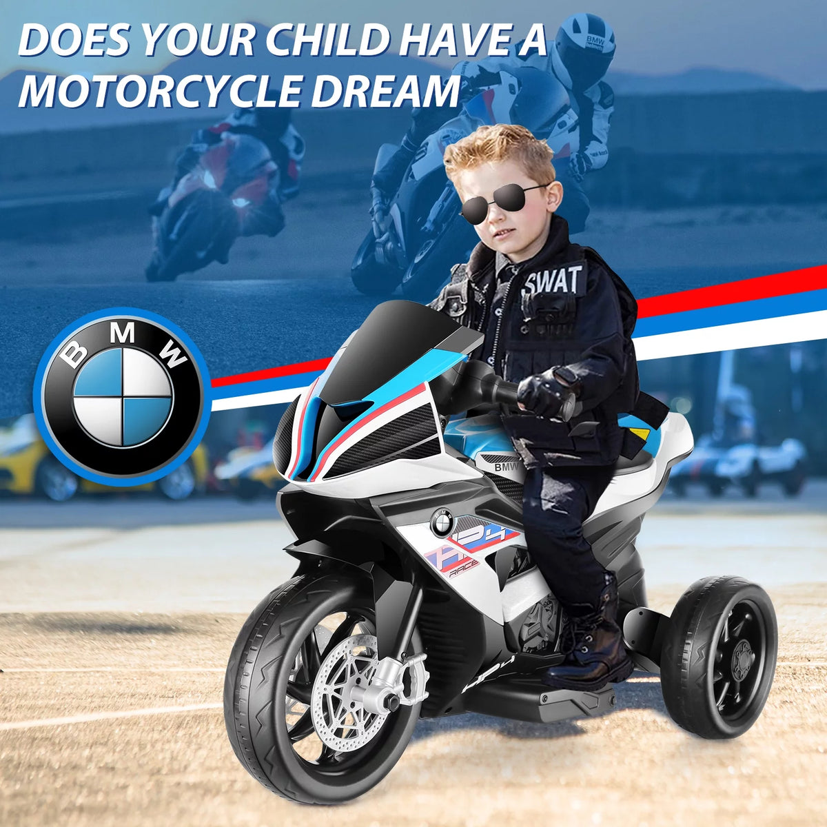 12V White 3 Wheels Kids Ride on Motorcycle A614