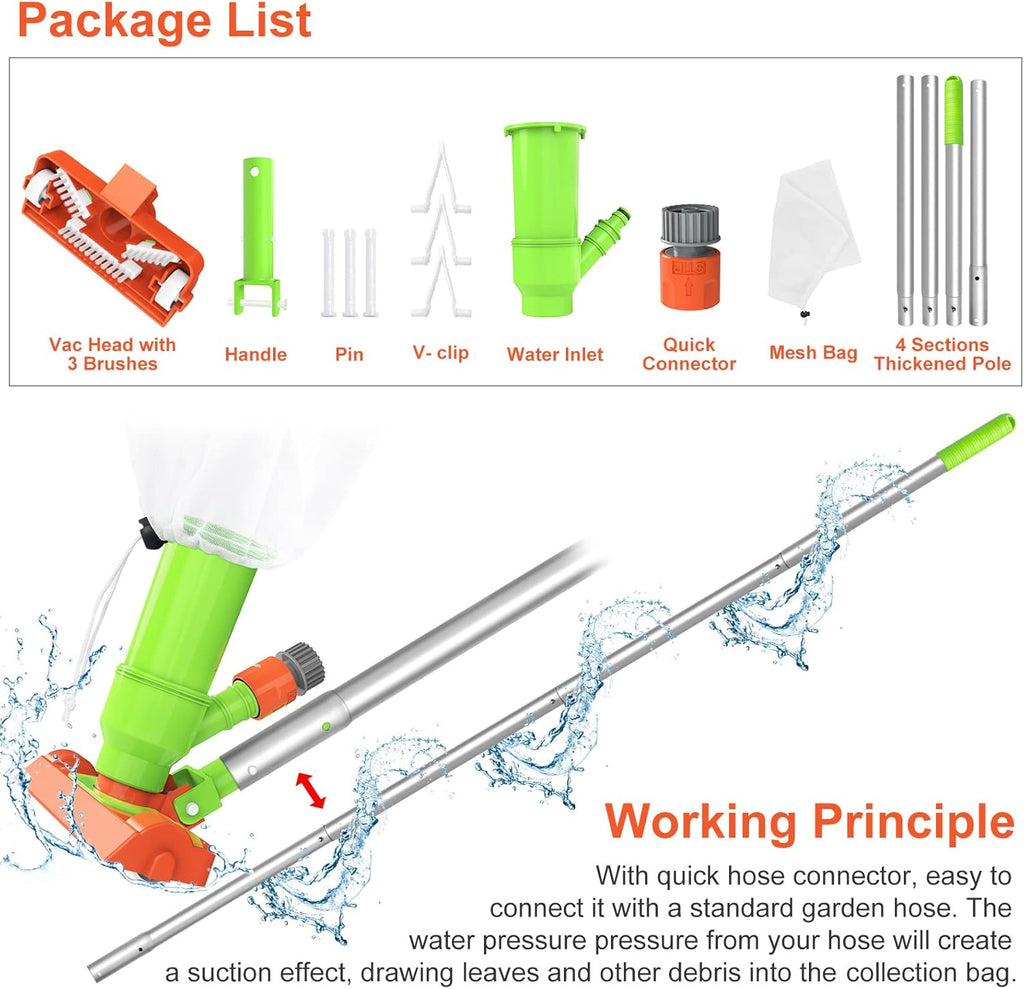 68 Portable Handheld Pool Vacuum Cleaner with 4 Section Poles F907128