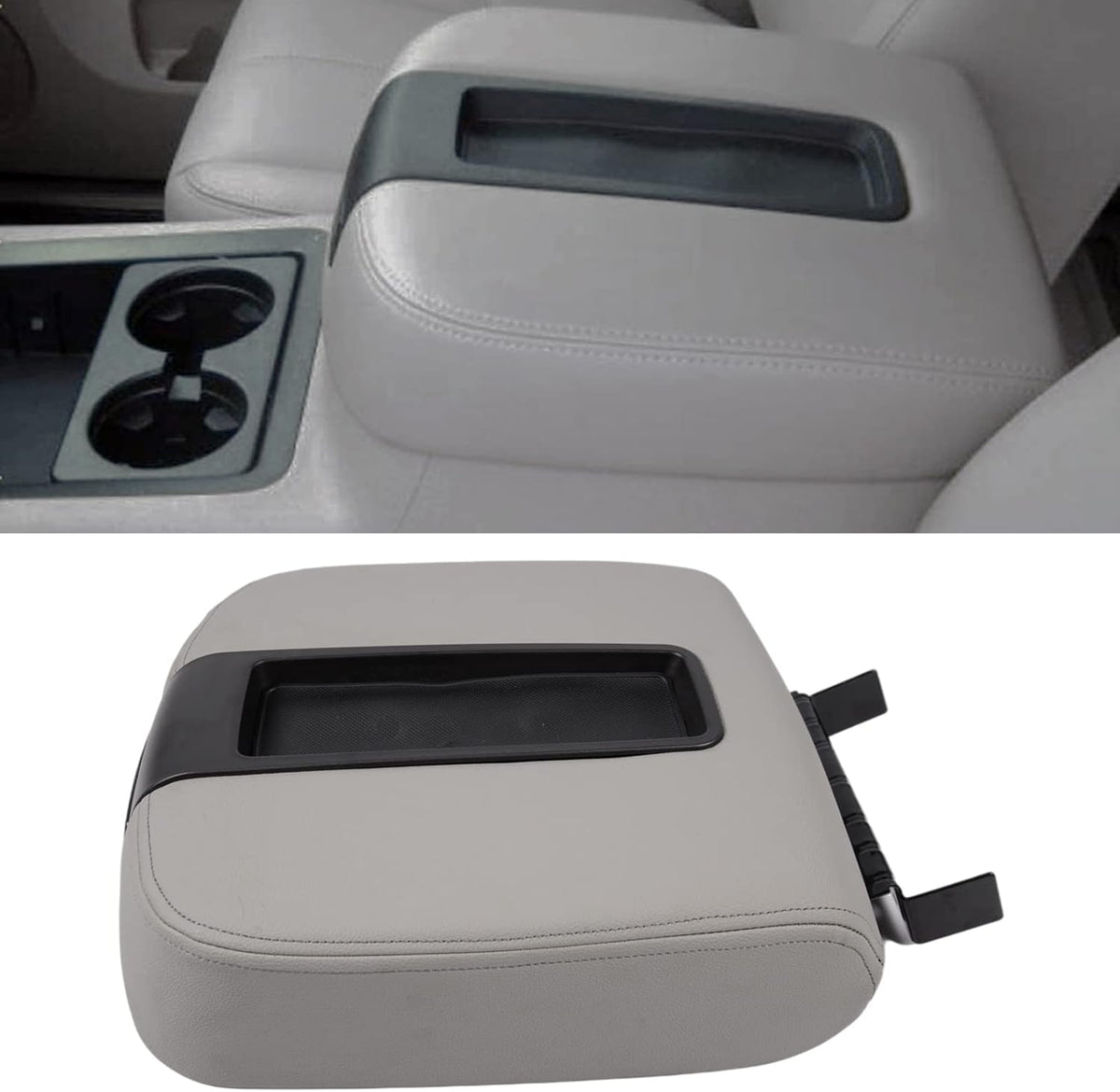 Front Center Console Lid Armrest for Chevy GMC Silverado Sierra 2007-2014 (Gray) Pack of 2 E382