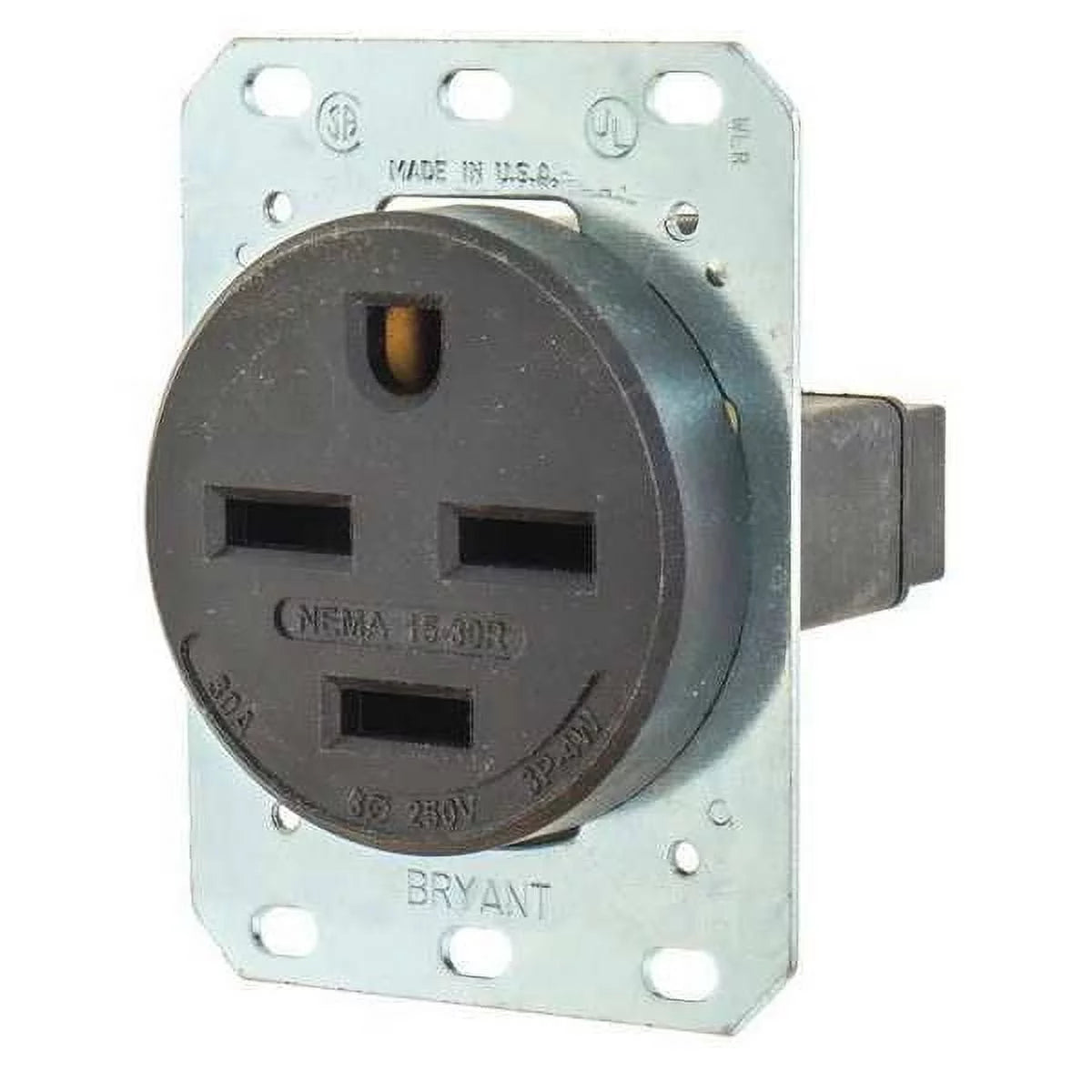 30 A 250V AC Flush Mount Single Outlet Receptacle, Black Y927645