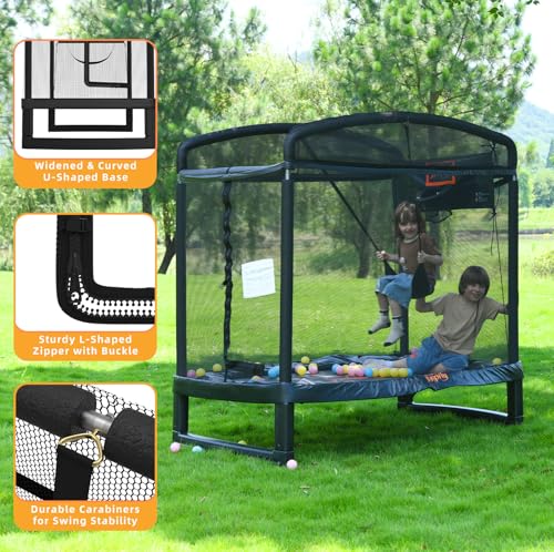 6FT Rectangle Trampoline with Swing & Basketball Hoop F789649