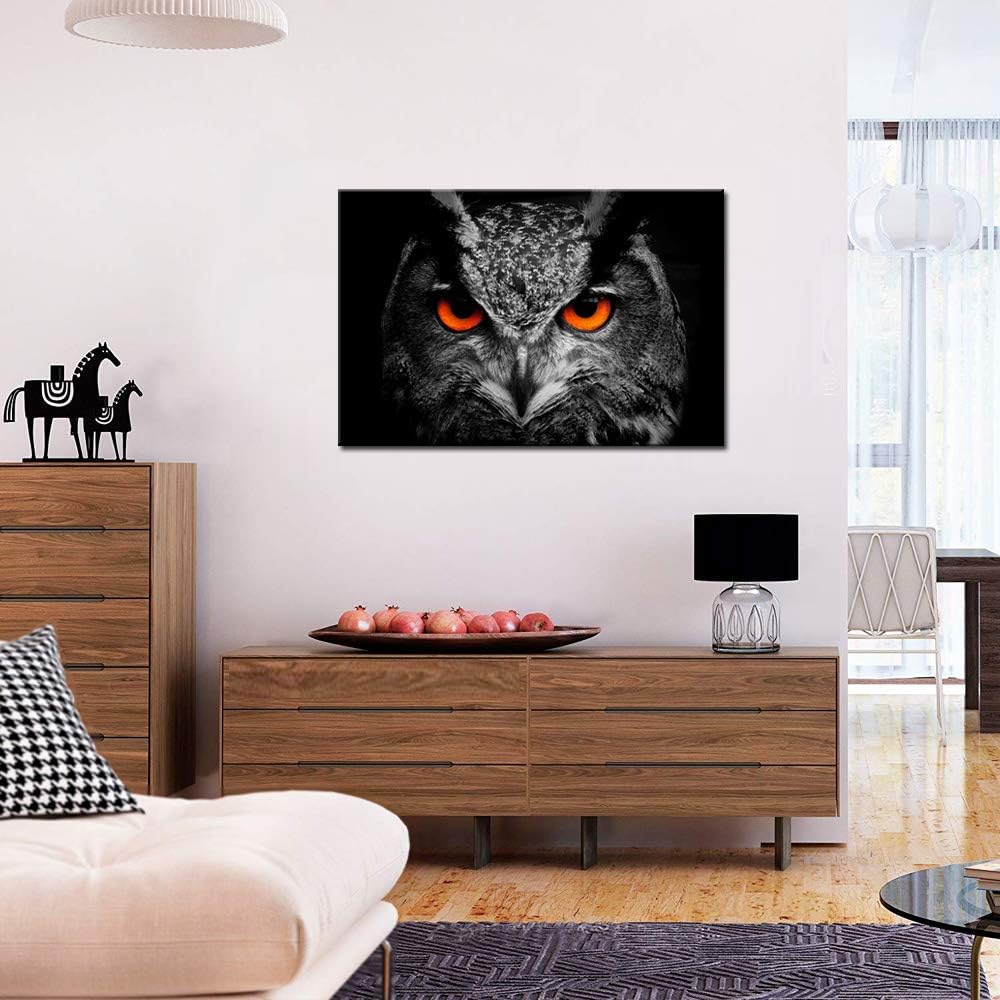 Black White Owl with Red Eyes Canvas Painting Framed Artwork X7206