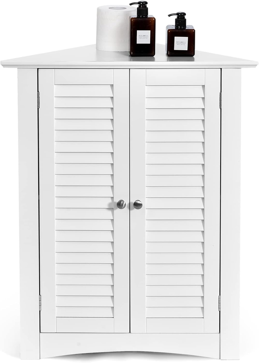 Grey Corner Bathroom Cabinet with Double Shutter Doors and Adjustable Shelf G745732