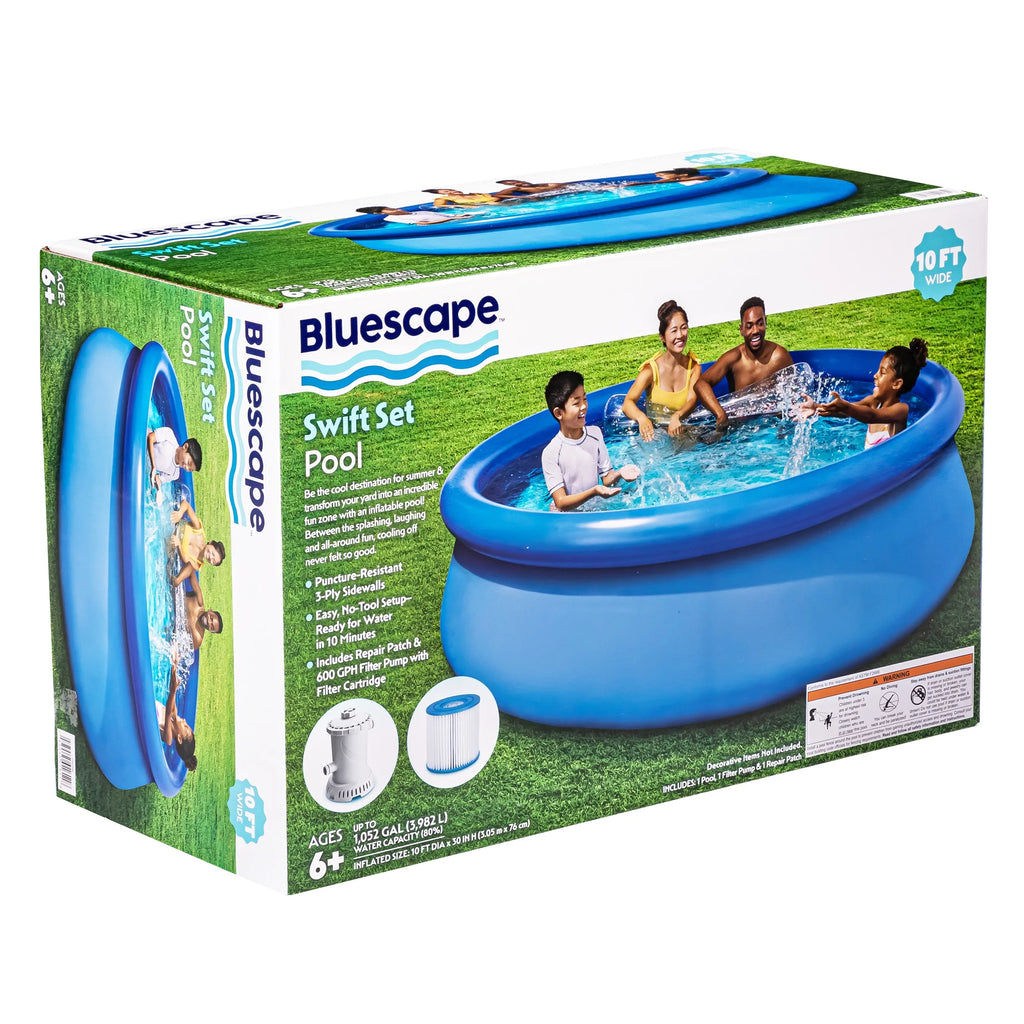 10ft Round Above Ground Ring Swimming Pool with Cartridge Filter Pump A2391