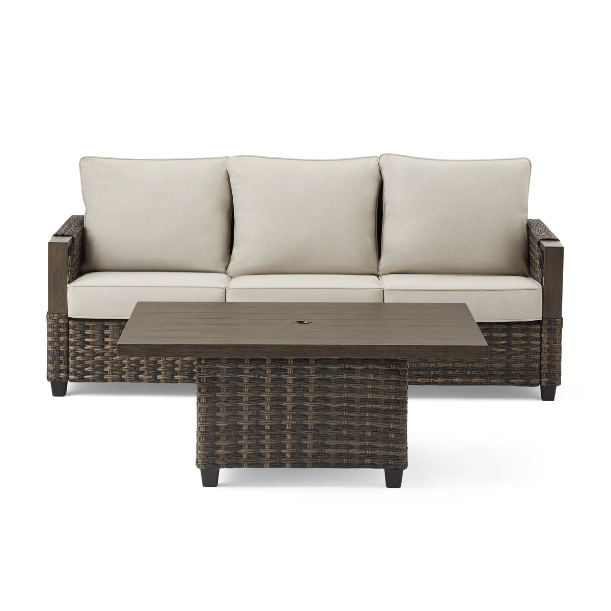Brown Wicker Sofa and Adjustable Height Table Set P239313