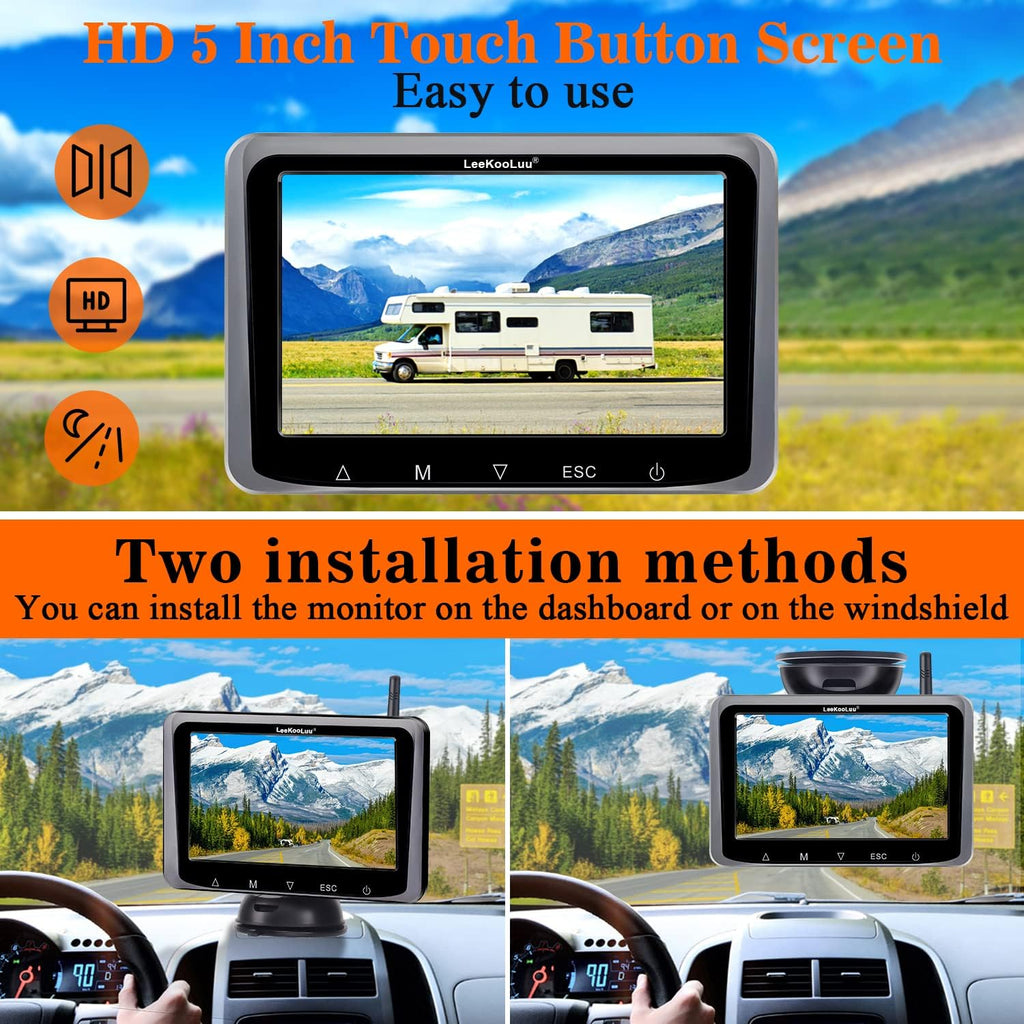 Wireless Backup Camera HD 1080P 5 Inch Monitor Touch Key Screen WiFi Rear View System Two Channels G847089