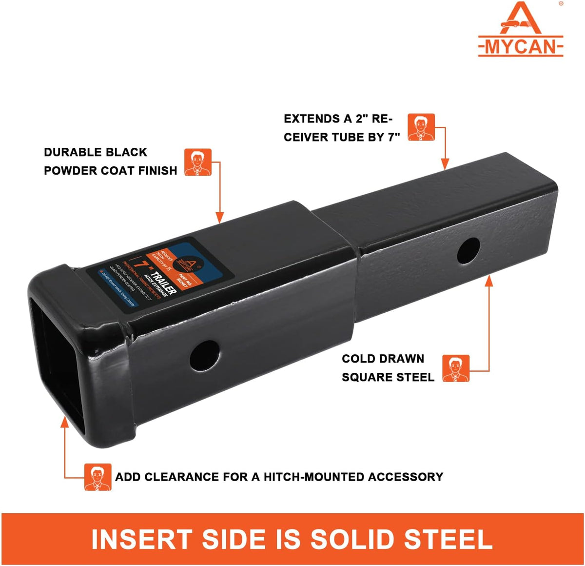 Hitch Extender 7 inch Trailer Extension for 2 inch Receiver Solid Shank 3500 lbs Pack of 2 D8261