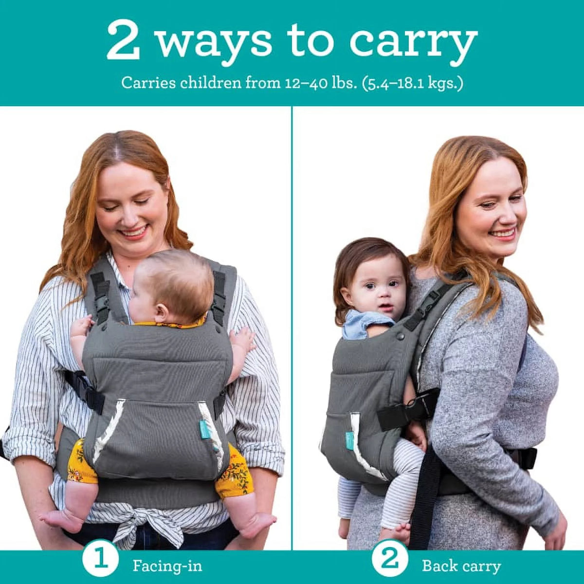 Ergonomic Hoodie Baby Carrier, 2-Position, 12-40lb, Gray Fox A704056