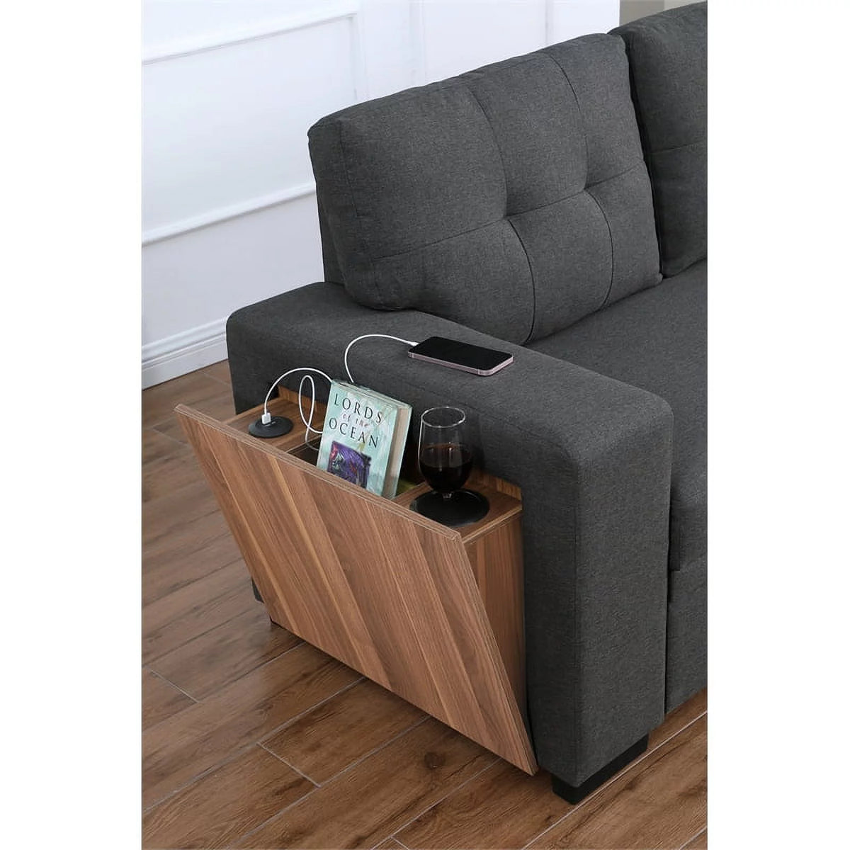 Dark Gray Reversible Sectional Sofa Bed B92812