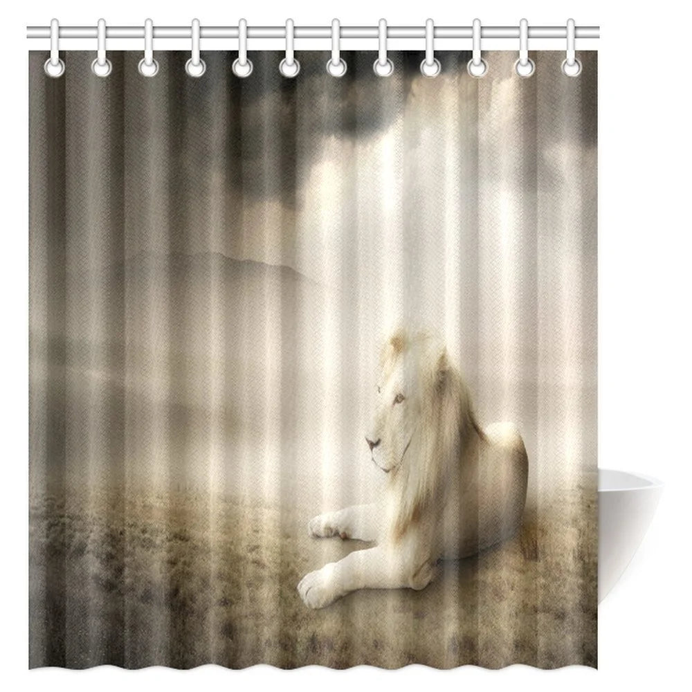 White Fabric Shower Curtain Set with Hooks, 66 X 72 Inches D271941