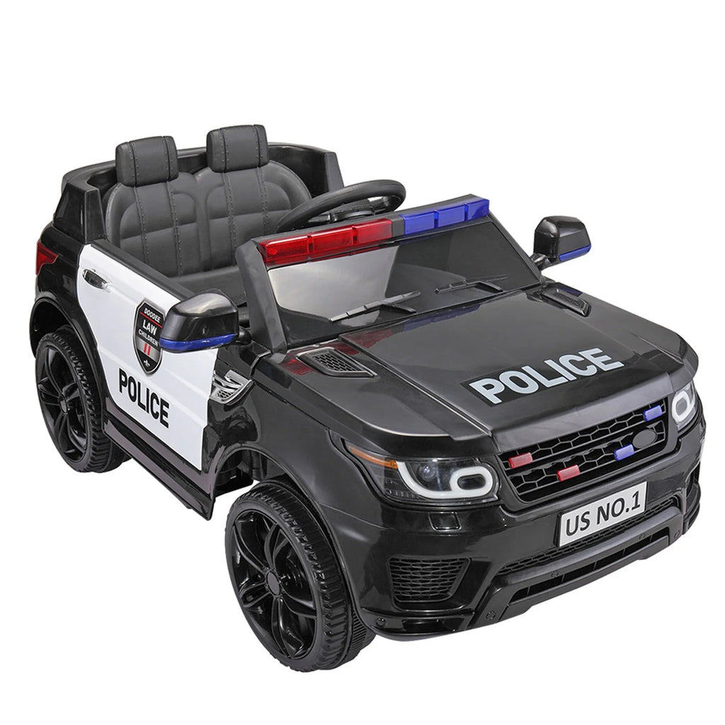 12V Powered Ride On Police Car with Parental Remote Control, Black Y9676