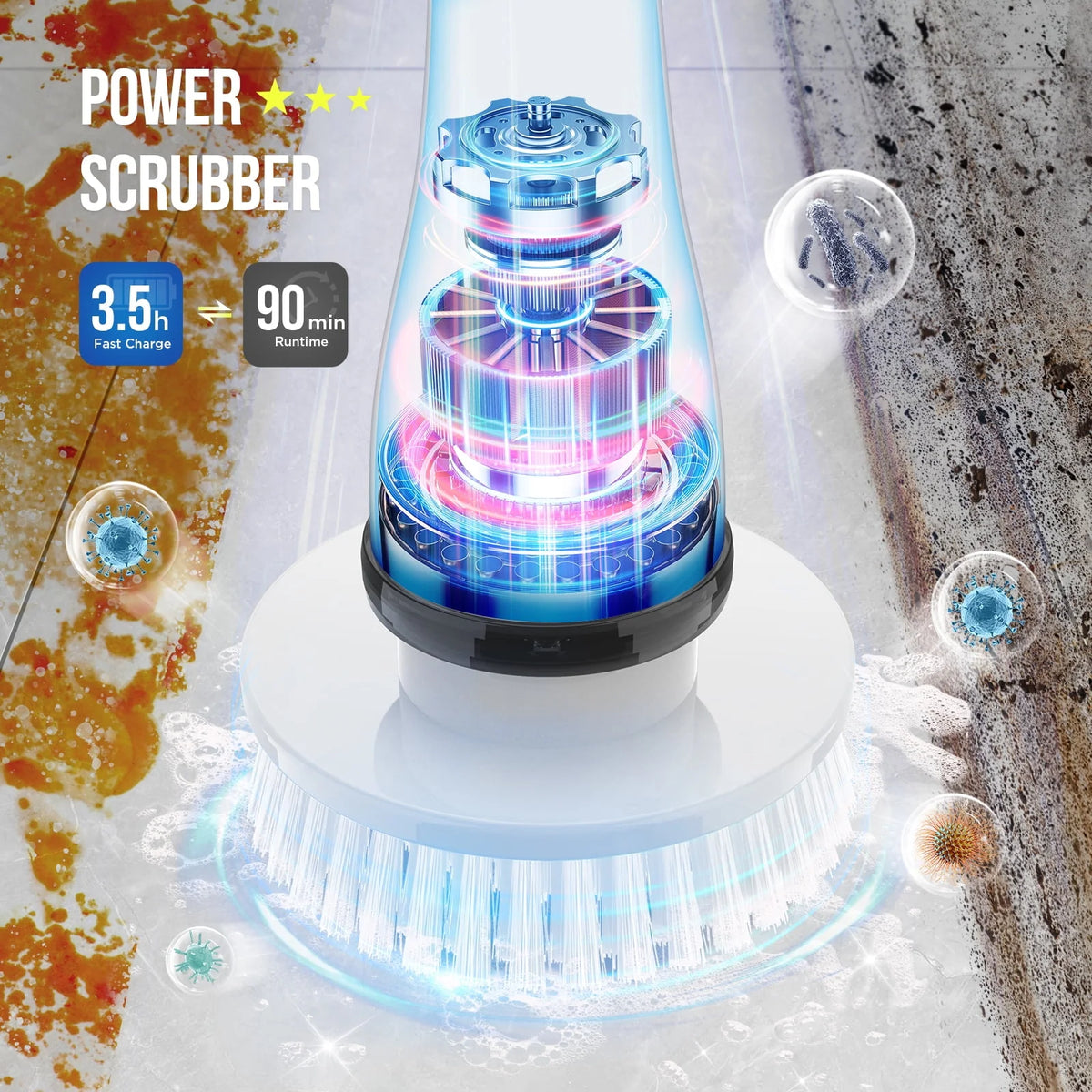 Cordless Electric Spin Scrubber with 4 Heads J152