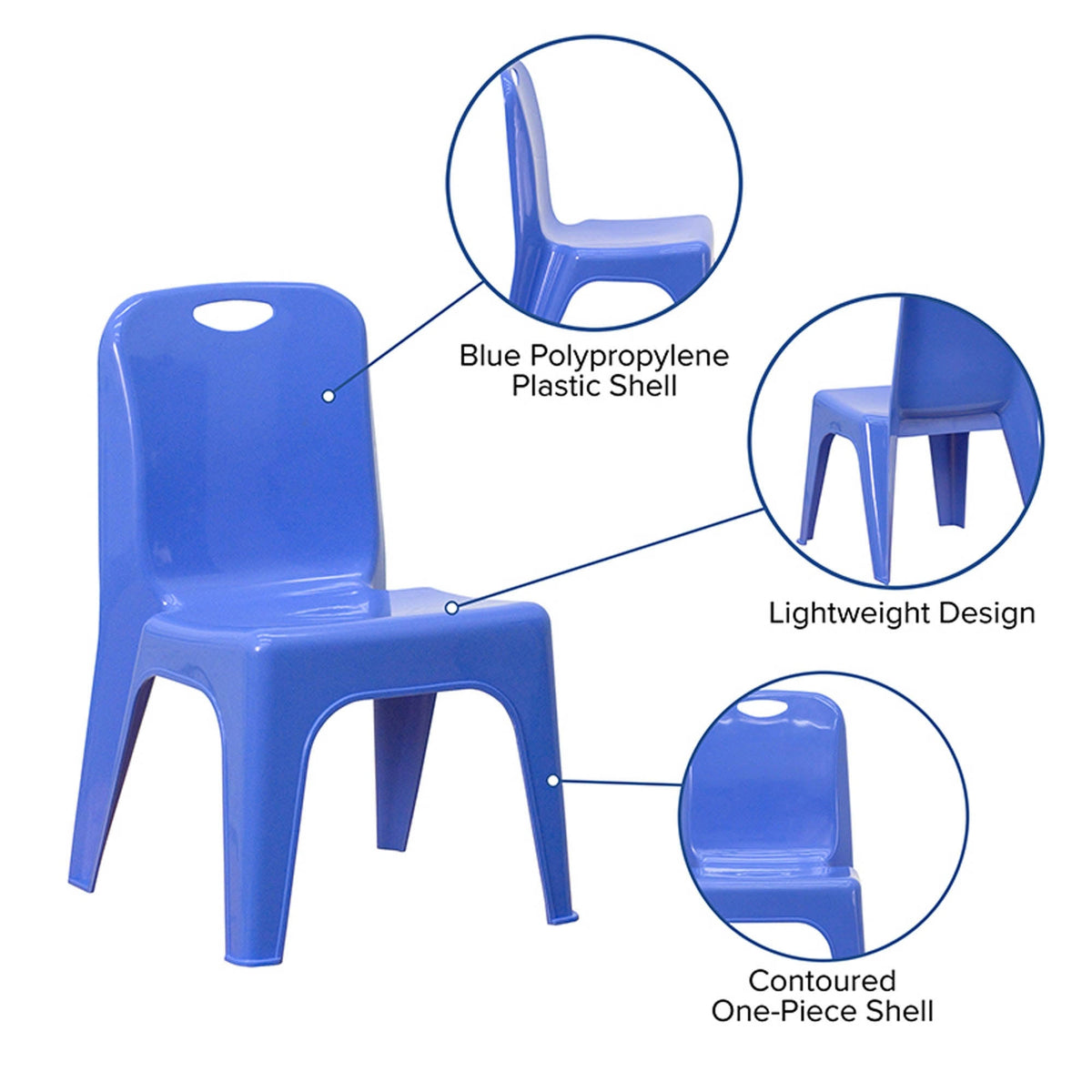 Blue Plastic Stackable School Chair with Carrying Handle, 2 Pack W722