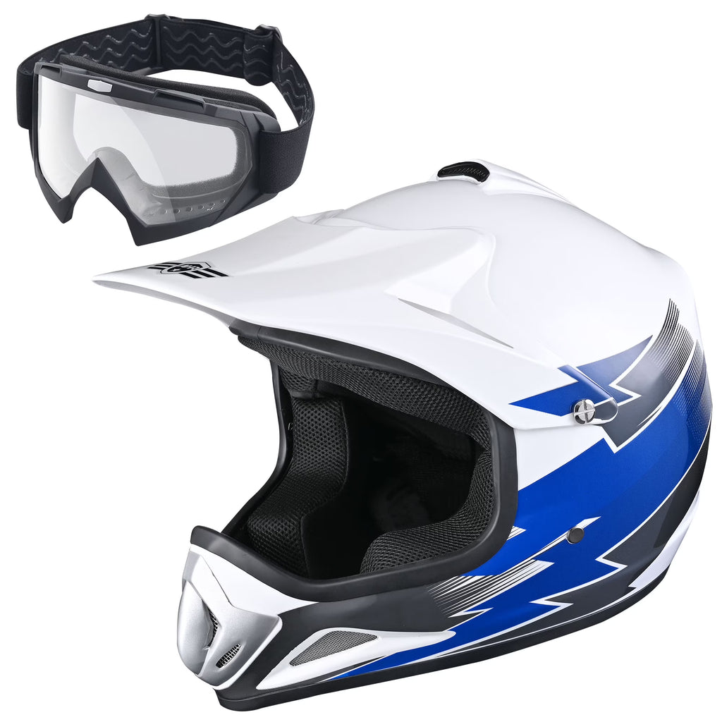 Youth DOT Motocross Helmet and Goggles Set Blue M M369