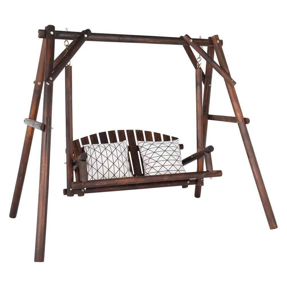 Hardwood Patio Swing with Stand Dark Brown Q11043