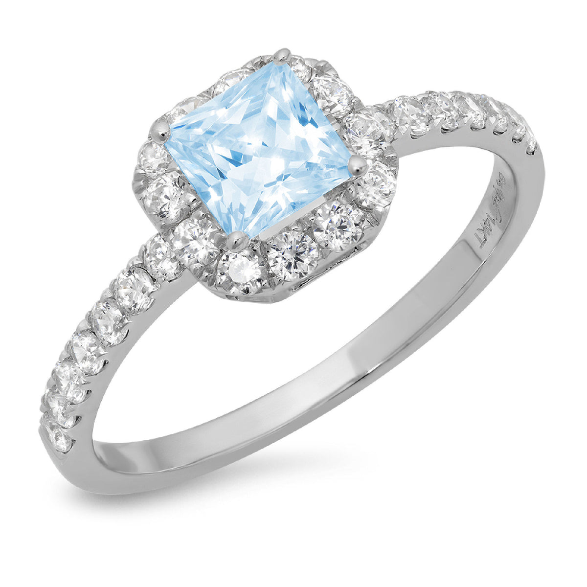 Princess Cut Natural Sky Blue Topaz 18k White Gold Halo Ring Size 7.25 G508