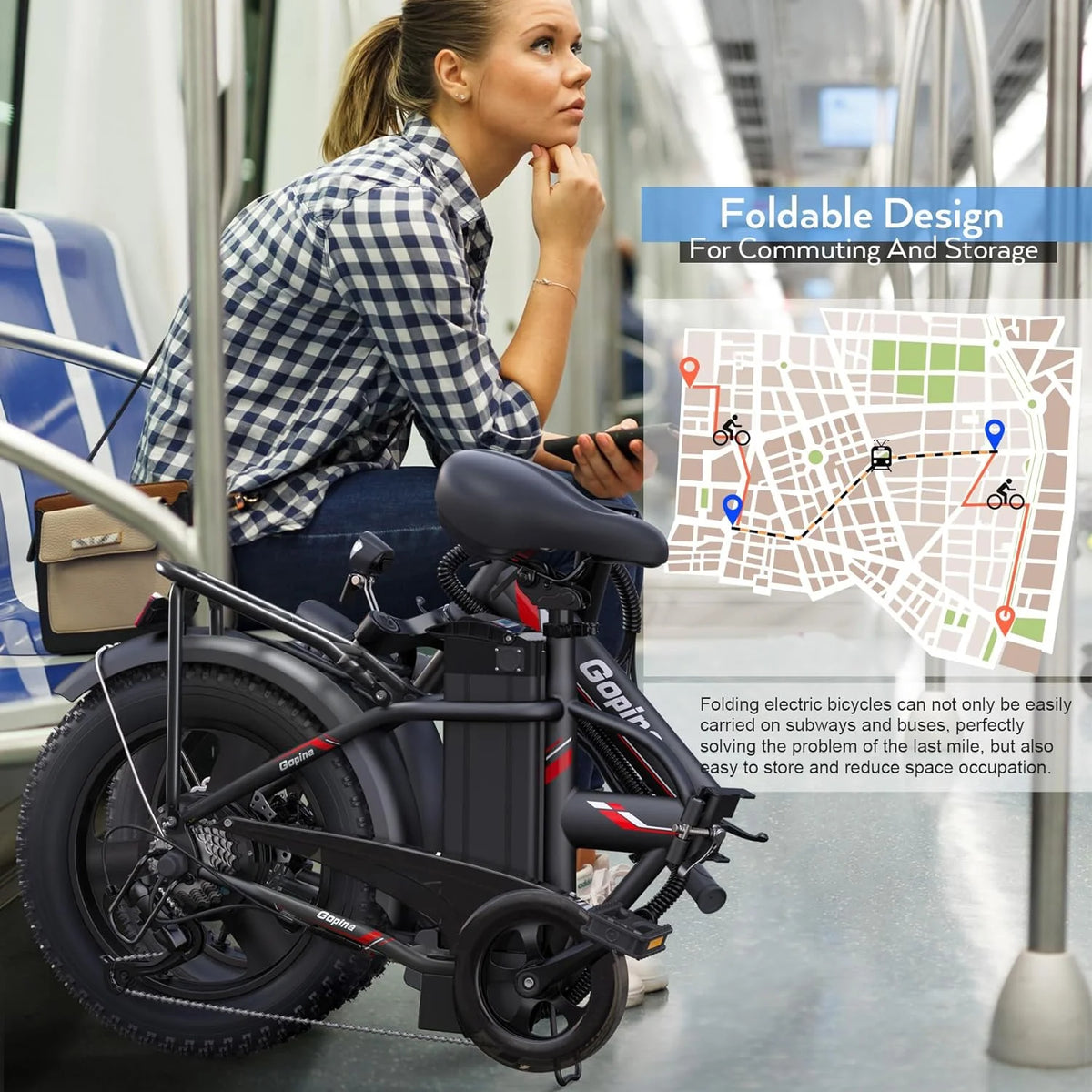 350W Folding Electric Bike 16 x 3.0 Fat Tire L499469