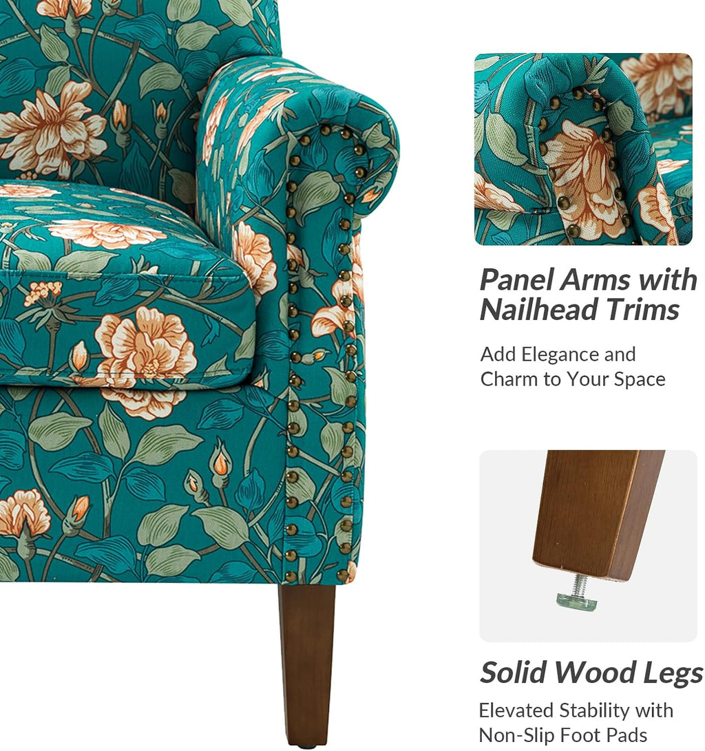 Teal Accent Chair Set Of 2 With Wood Legs & Removable Cushion Y59998