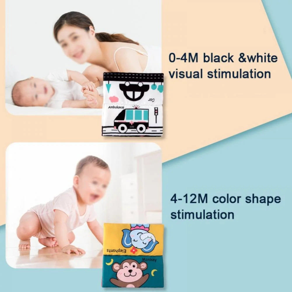 Tummy Time Floor Mirror with Crinkle Cloth Book and Teethers, High Contrast Black and White Baby Toys, Montessori Sensory Crawling Toy X5220