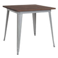 31.5x22 Square Silver Metal Table with Walnut Wood Top Q91207