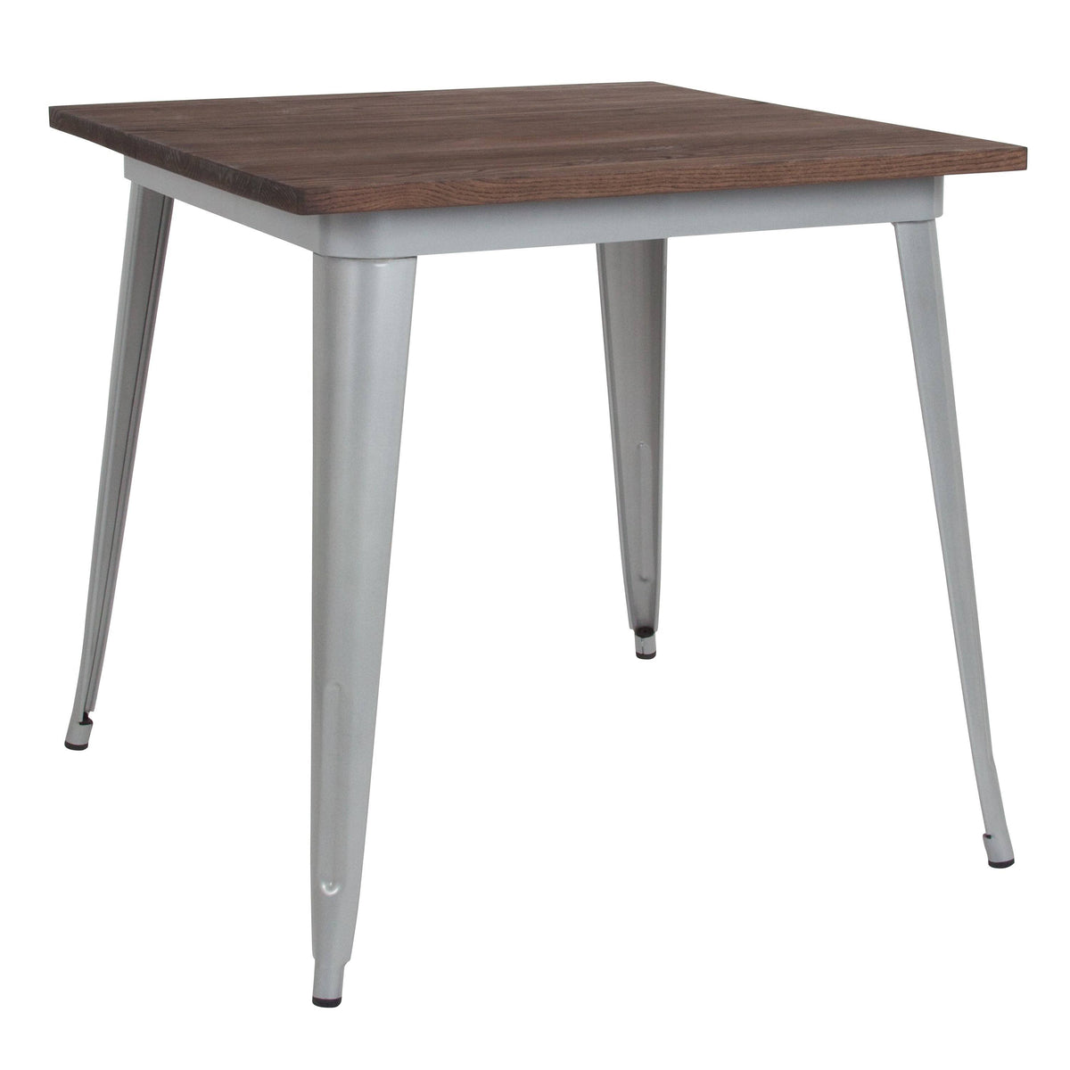 31.5x22 Square Silver Metal Table with Walnut Wood Top Q91207