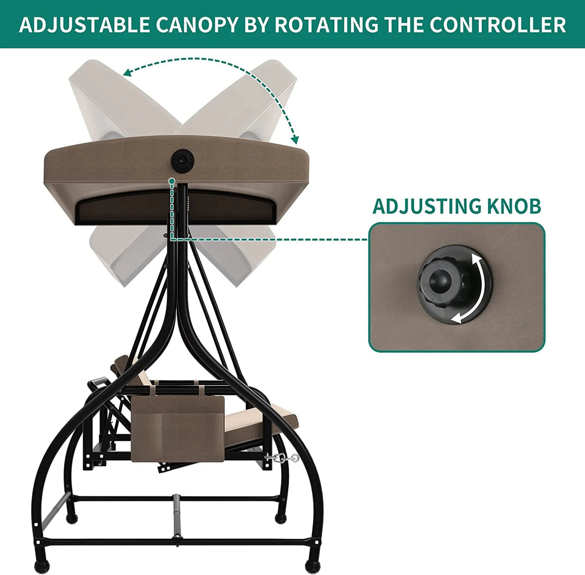3 Person Outdoor Swing Chair with Adjustable Canopy W587506