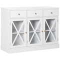 White Sideboard Buffet Cabinet with Glass Doors and 3 Drawers L79230