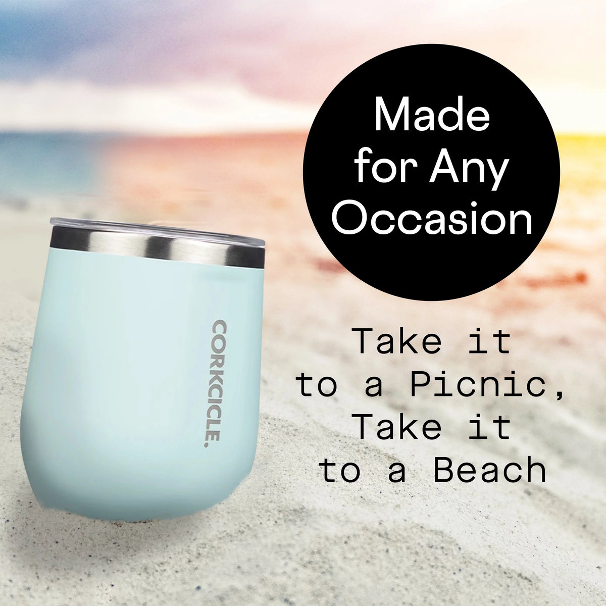 Gloss Powder Blue 12 oz Stainless Steel Stemless Wine Glass Y3935