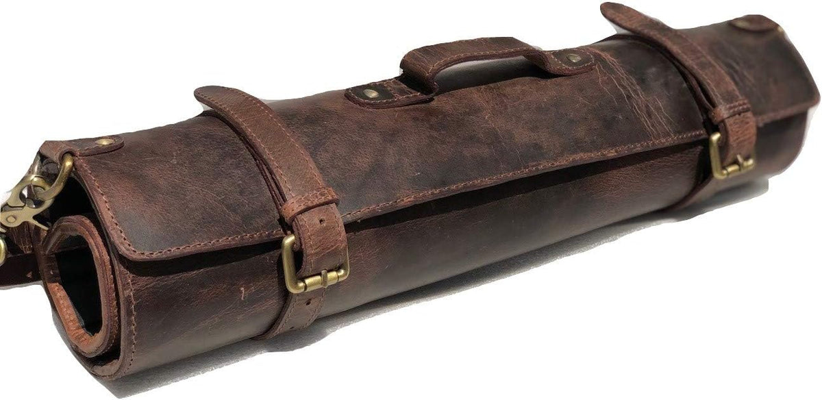 Black Buffalo Leather Knife Roll Set K181