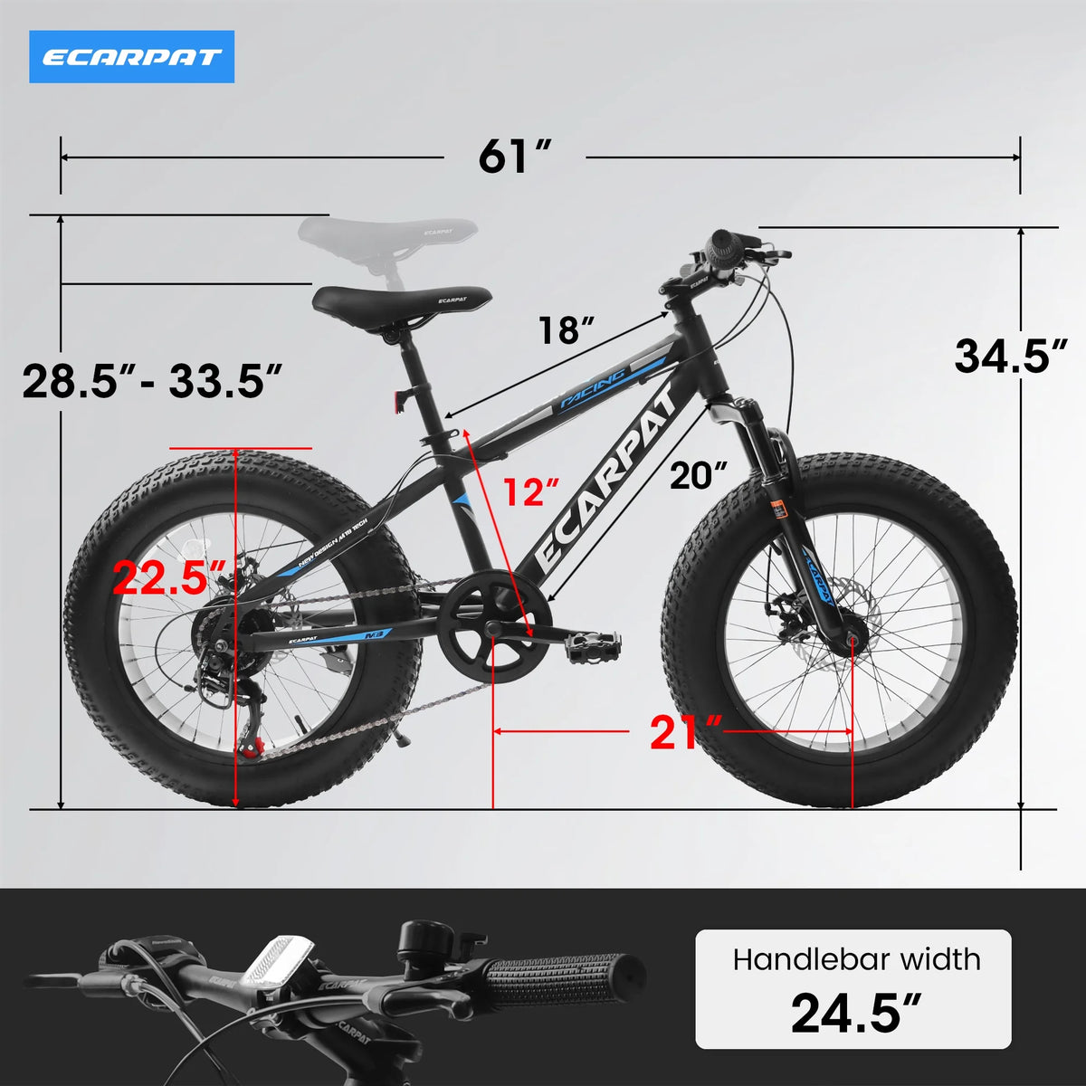 20 inch Black Fat Tire Bike with Disc Brakes 7 Speed I776