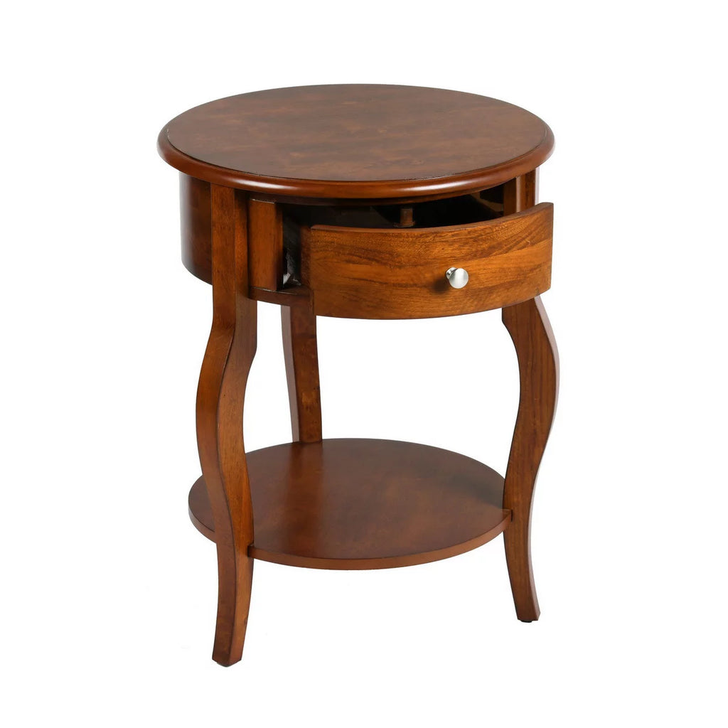 Brown Round End Table with Drawer Storage N530