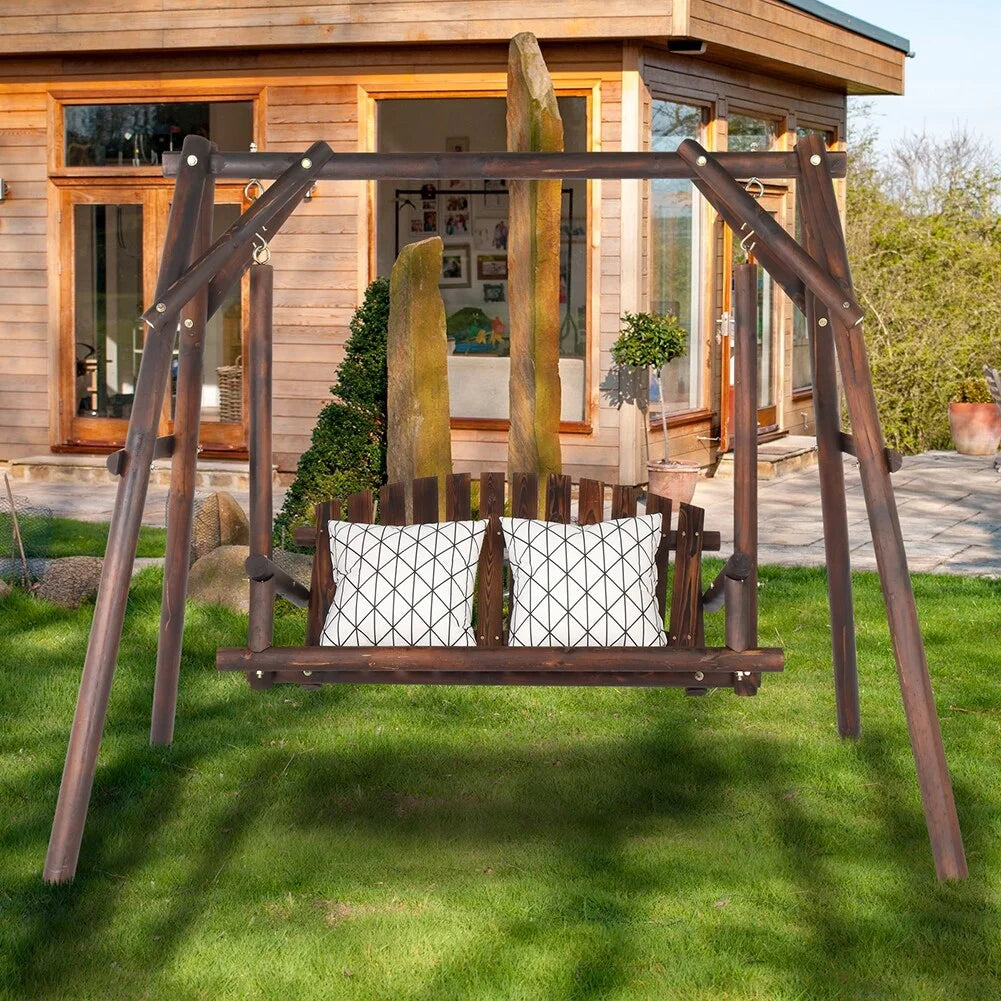 Hardwood Patio Swing with Stand Dark Brown Q11043