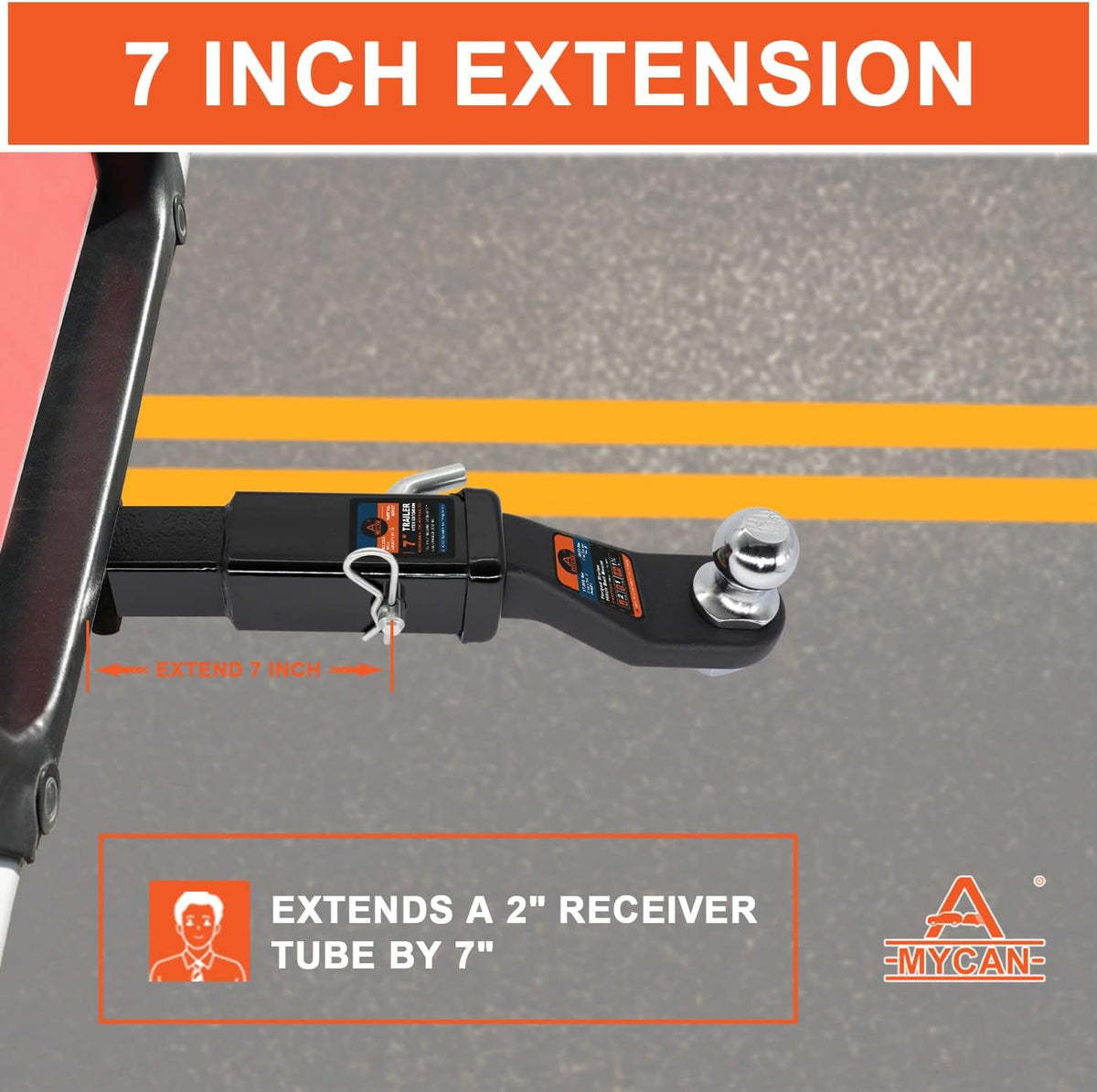 Hitch Extender 7 inch Trailer Extension for 2 inch Receiver Solid Shank 3500 lbs Pack of 2 D8261