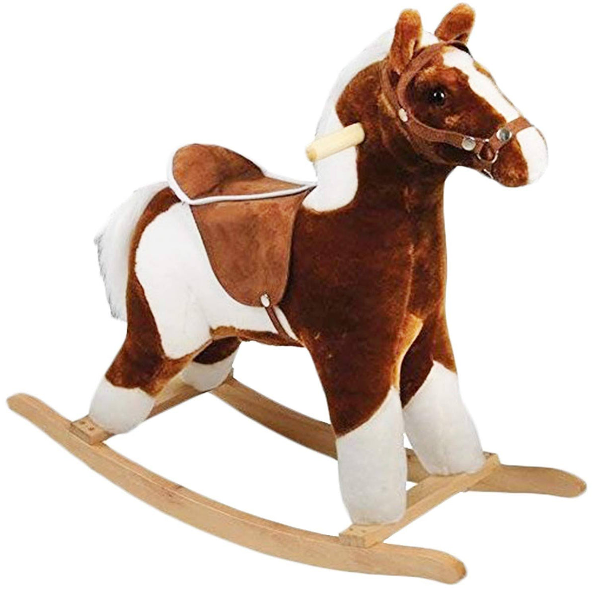 Pinto Rocking Horse with Brown Saddle W61819