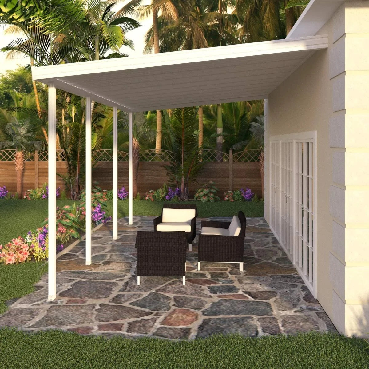 18 ft x 8 ft Aluminum Patio Cover with 4 Posts in White W497565