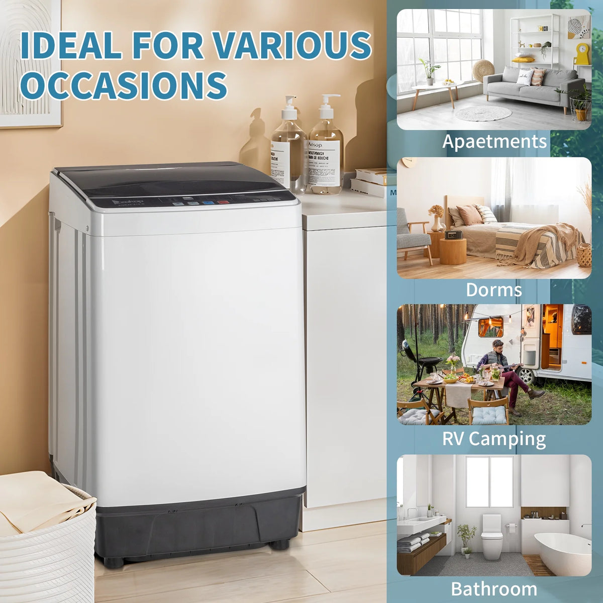 Full-Automatic Top Load Portable Compact Washing Machine 17.6 Lbs Capacity T43723