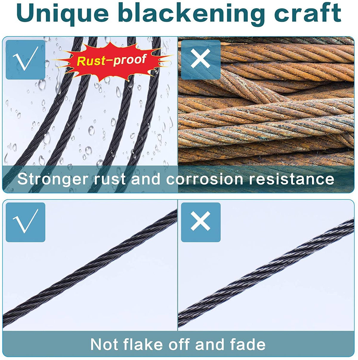 Black Wire Rope Cable Railing T316 Stainless Steel E922