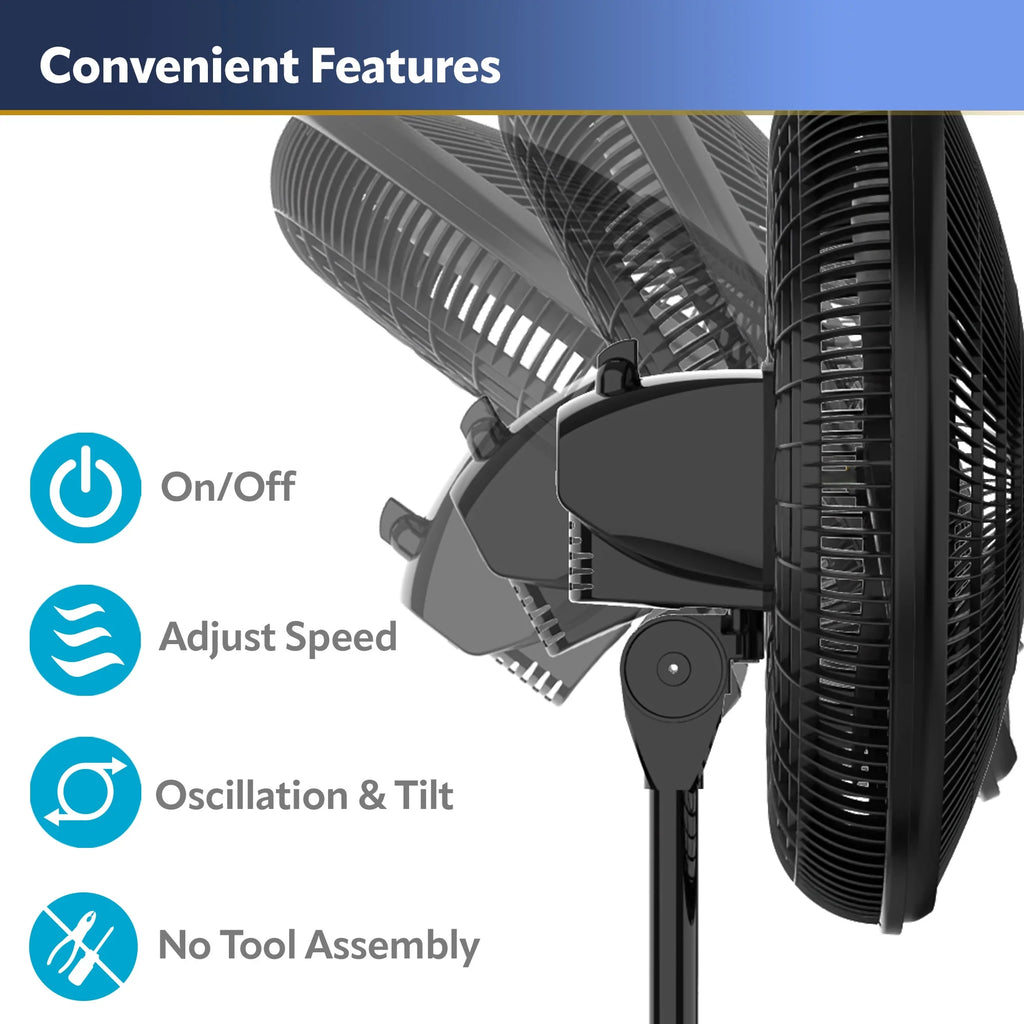16 Oscillating Adjustable Pedestal Fan with 3-Speeds, Black D75306