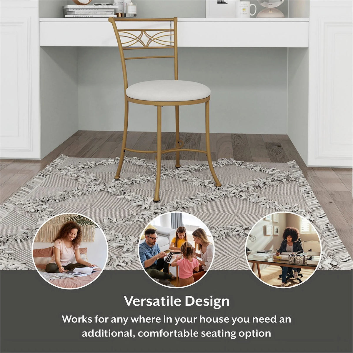 Gold Metal Vanity Stool E431033