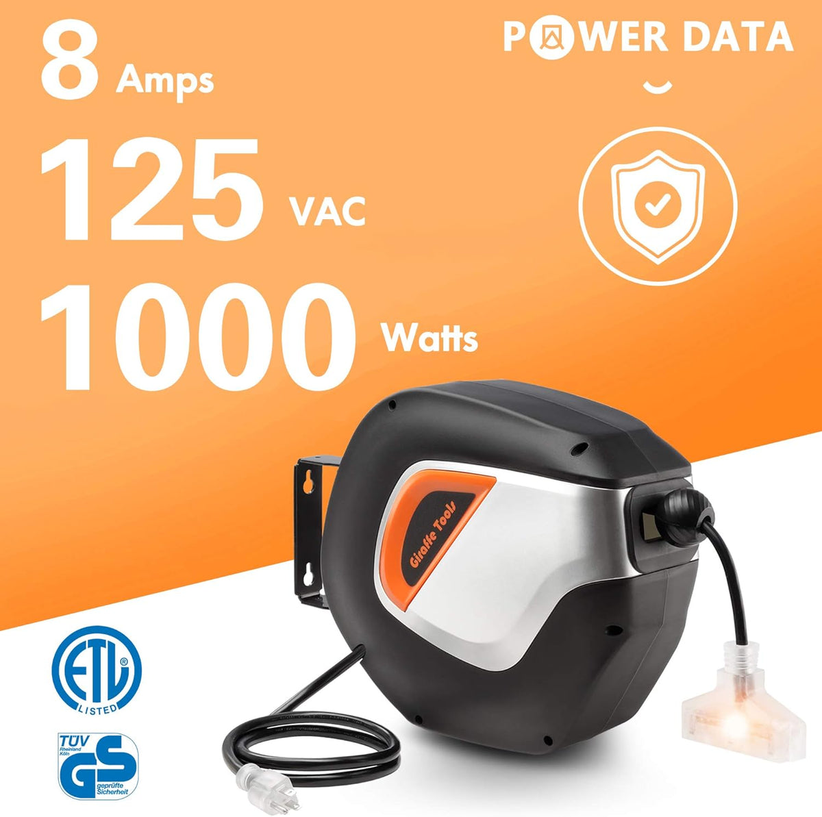 Retractable Extension Cord Reel 40ft Heavy Duty with Swivel Bracket Lighted Triple Tap N363