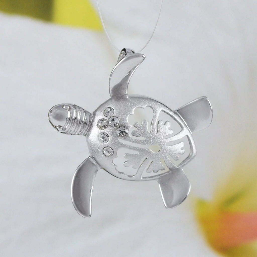Sterling Silver Turtle Hibiscus Earring and Necklace E16977