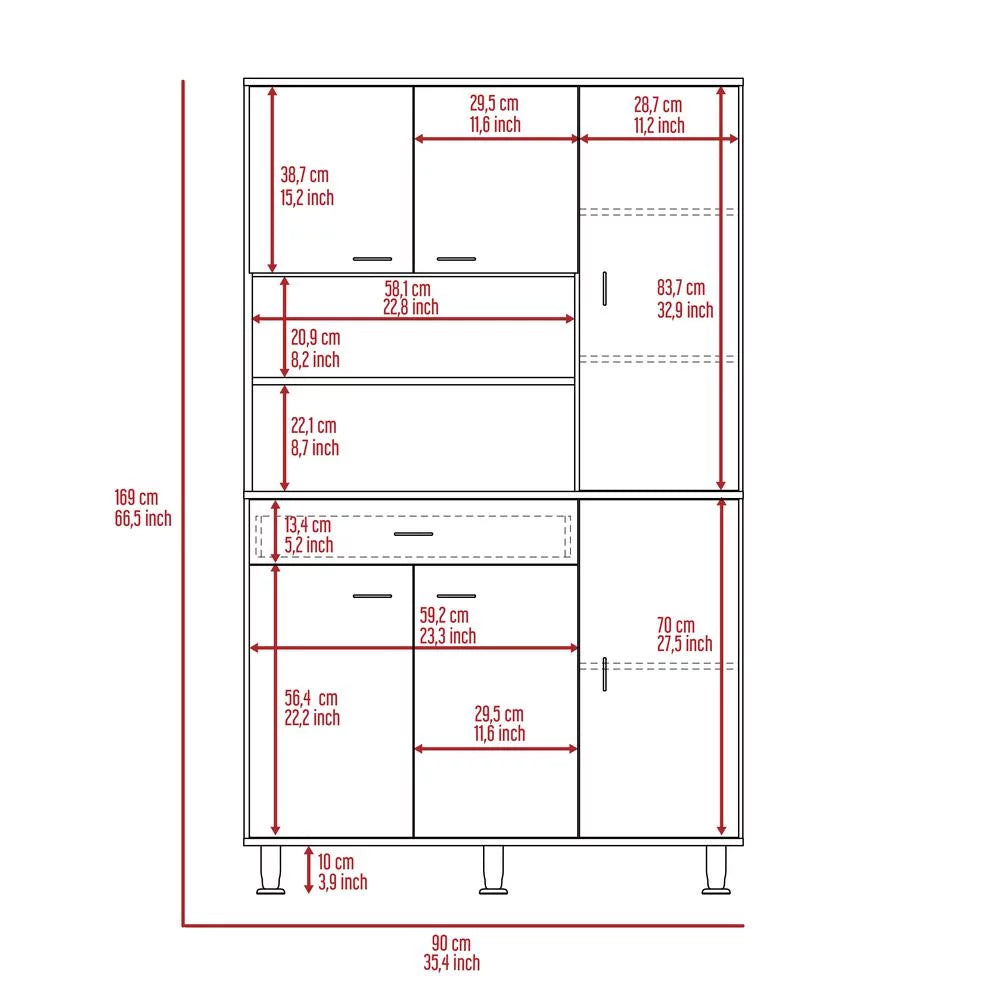White Engineered Wood Pantry Cabinet with Six Doors E49008