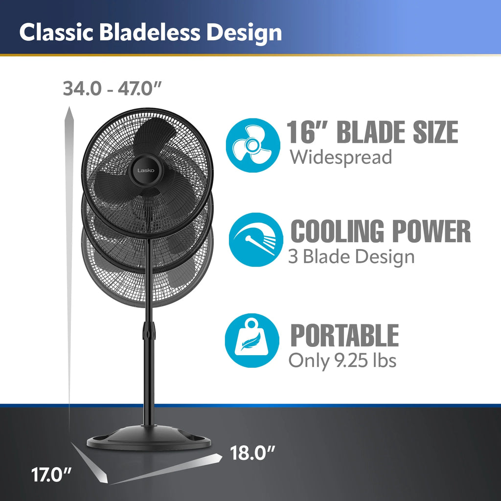 16 Oscillating Adjustable Pedestal Fan with 3-Speeds, Black D75306