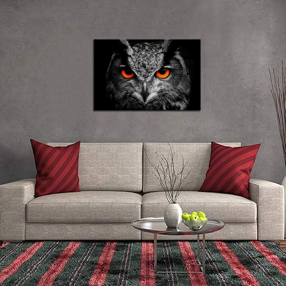 Black White Owl with Red Eyes Canvas Painting Framed Artwork X7206