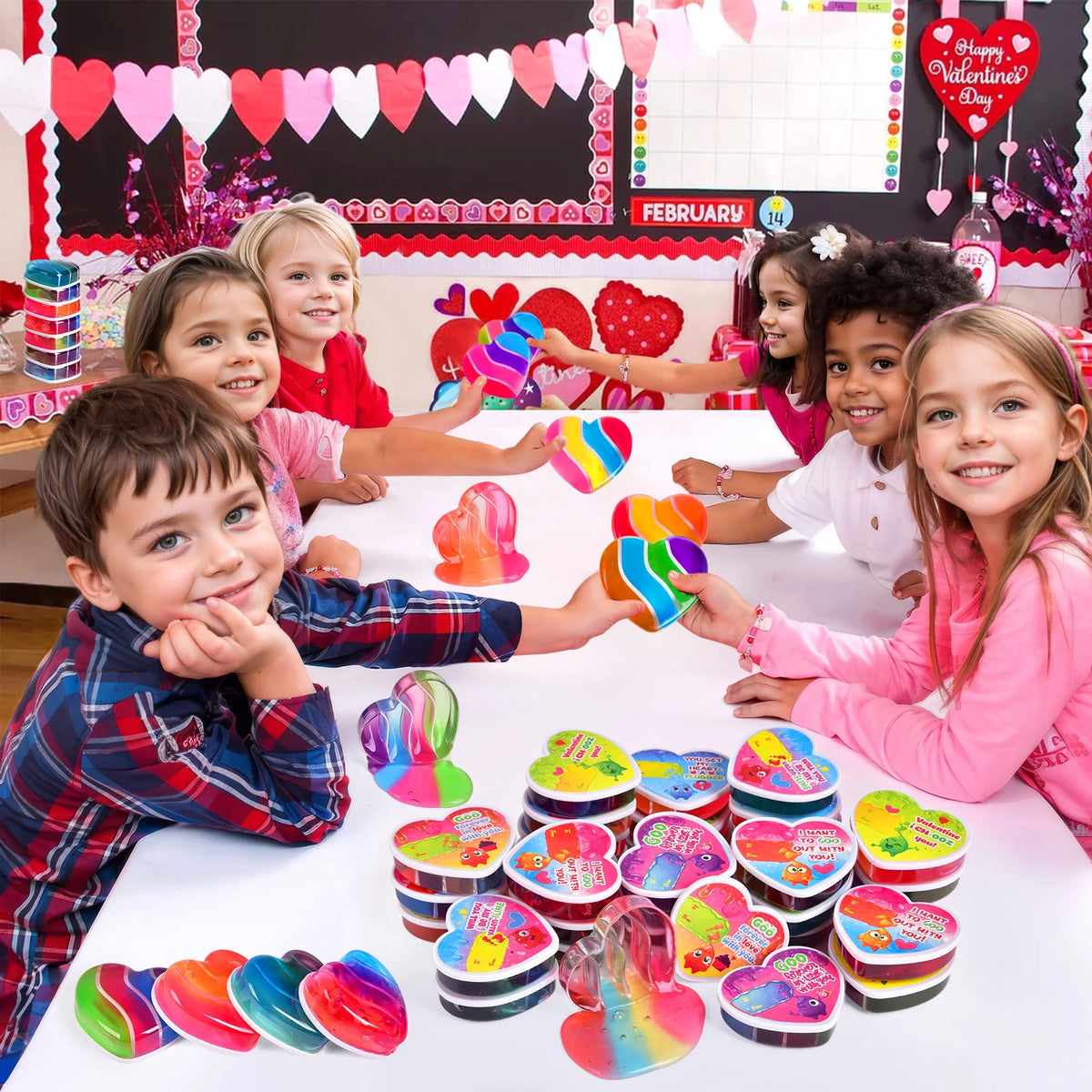 32Pcs DIY Slime Kit with Putty Colorful Rainbow Heart Slime Toys O179