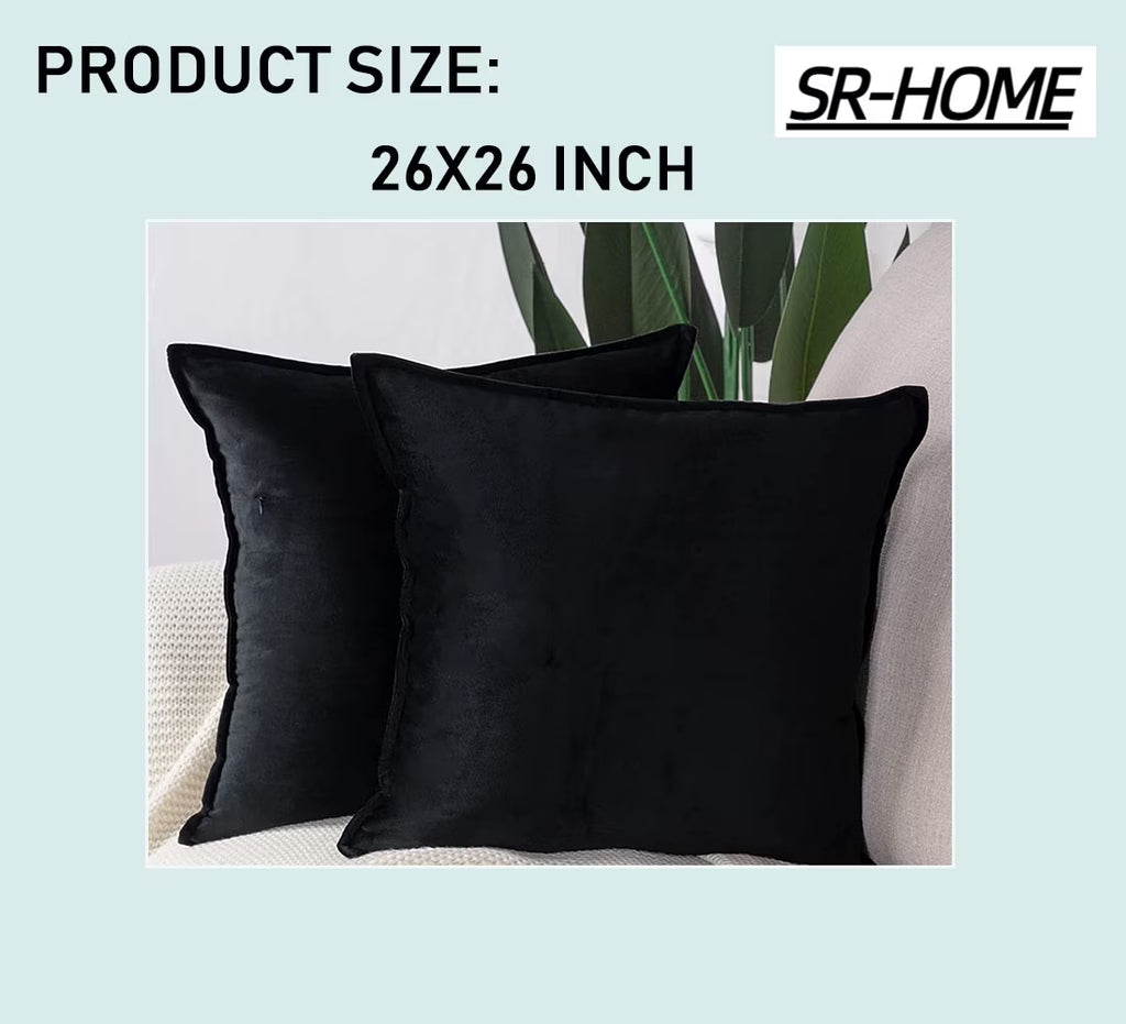 Set of 2 Velvet Decorative Throw Pillow Covers Square with Fringe Cushion Case F6878