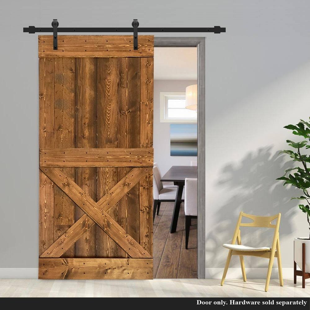 Walnut Stained Solid Knotty Pine Wood Interior Sliding Barn Door Slab G8096