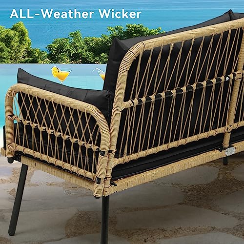 Light Brown Black Wicker Outdoor Loveseat with Cushions Y576763