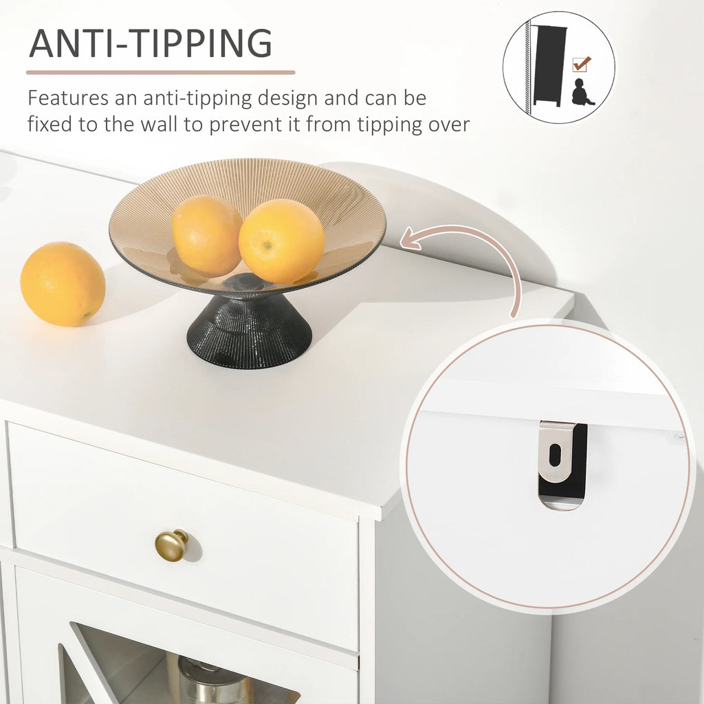 White Sideboard Buffet Cabinet with Glass Doors and 3 Drawers L79230